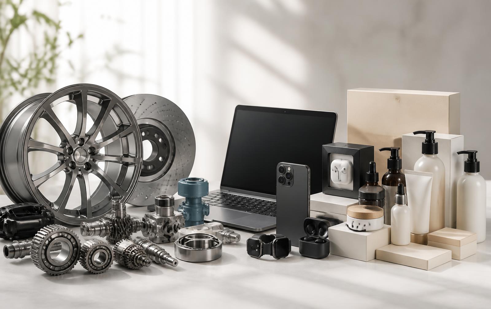 A range of products Oroh SourceXpert sources from the UAE — automotive parts, consumer electronics, industrial components, and packaged consumer goods